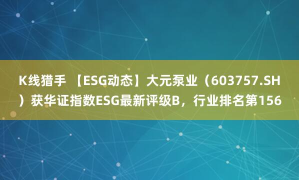 K线猎手 【ESG动态】大元泵业（603757.SH）获华证指数ESG最新评级B，行业排名第156
